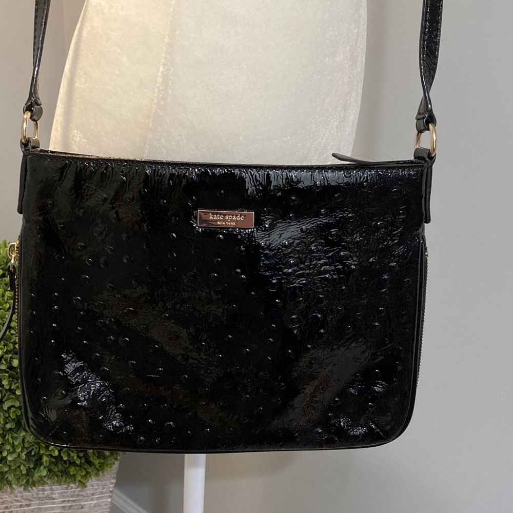 Kate Spade Black Ostrich Print Crossbody Bag